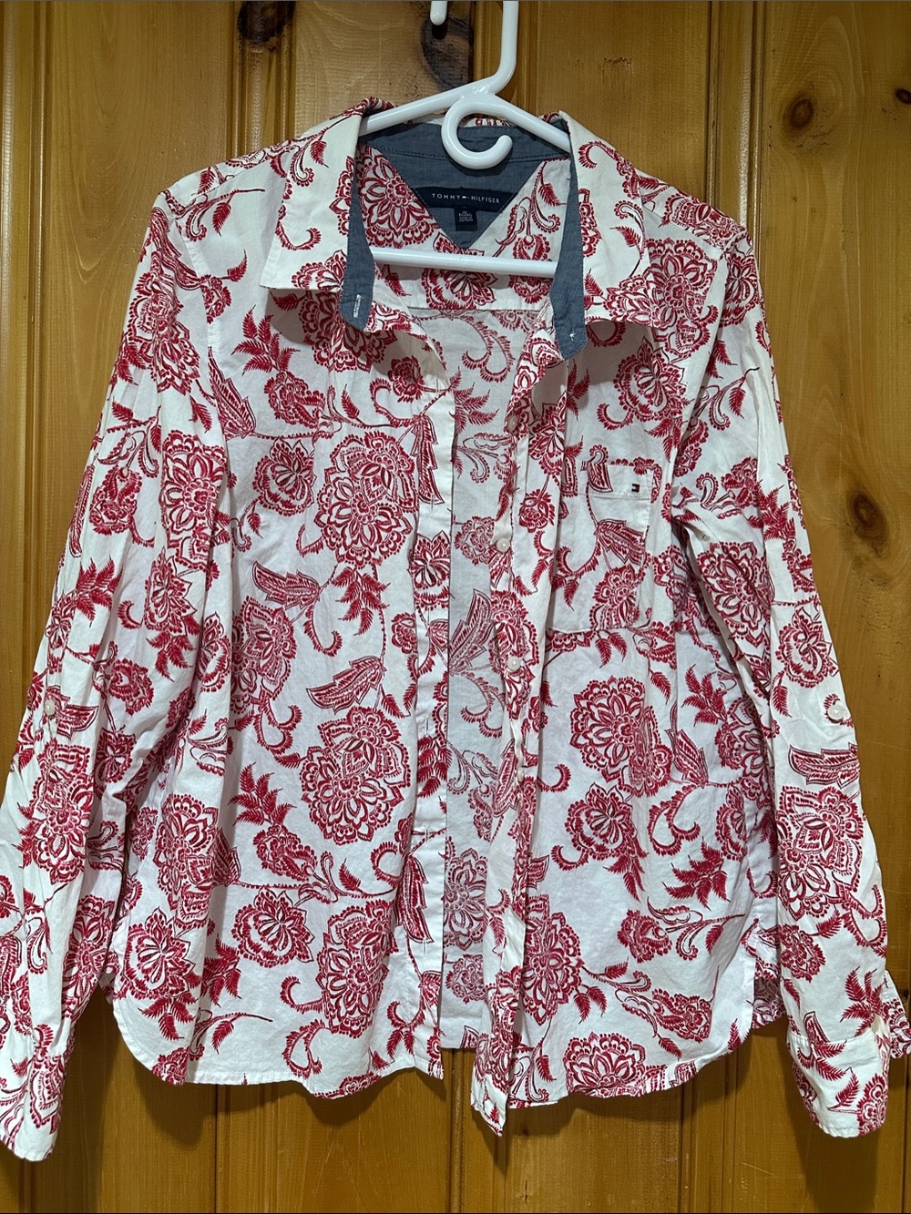 Tommy Hilfiger White Button-Down Shirt with Red Floral Print